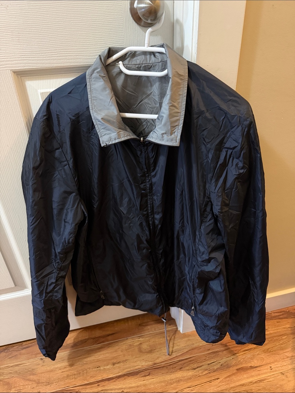 Prada Men's Black Windbreaker with Gray Collar